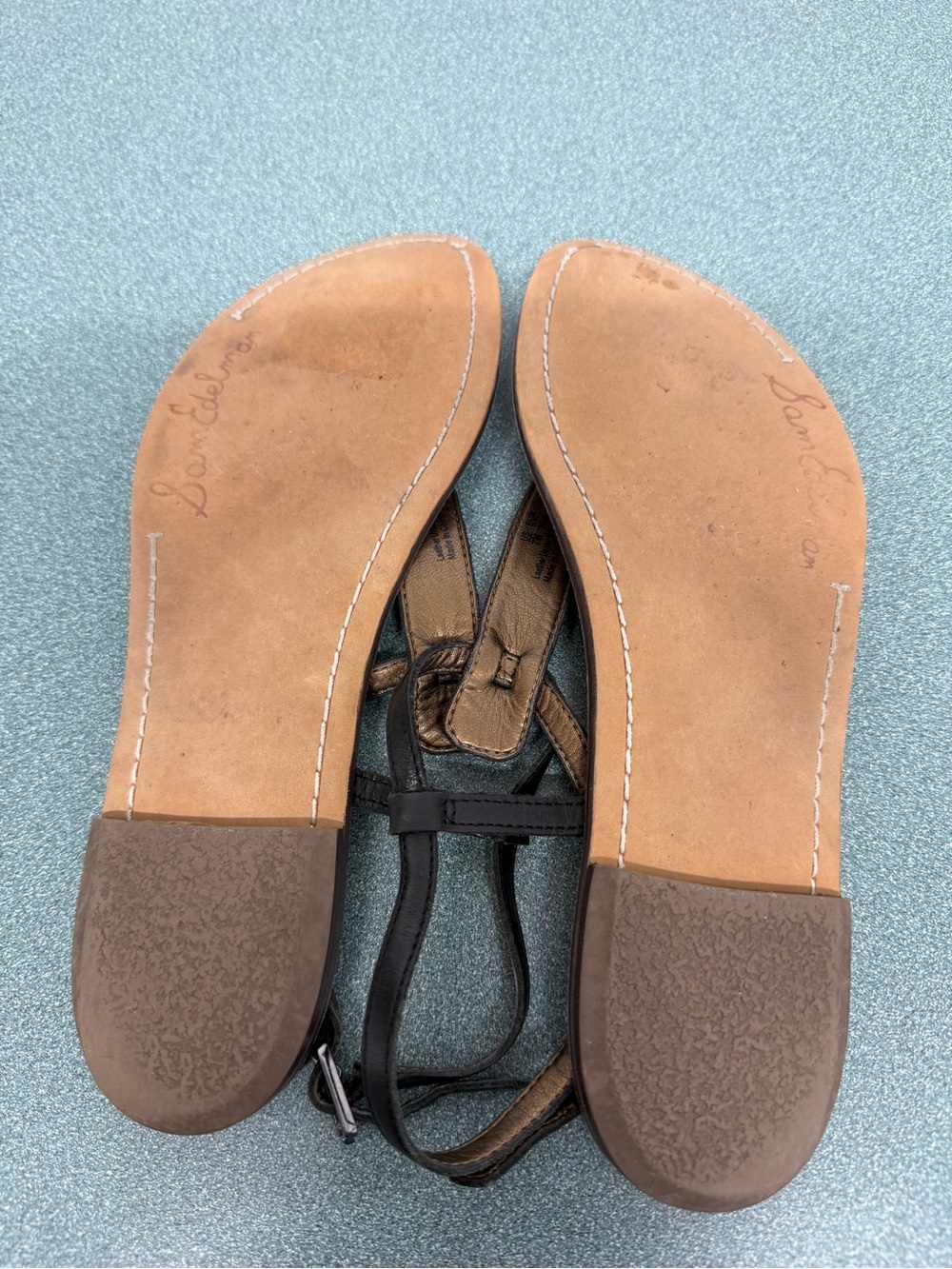 Sam Edelman GIGI Leather T-Strap Flat Sandals Women’s 7 Black - Picture 10 of 10